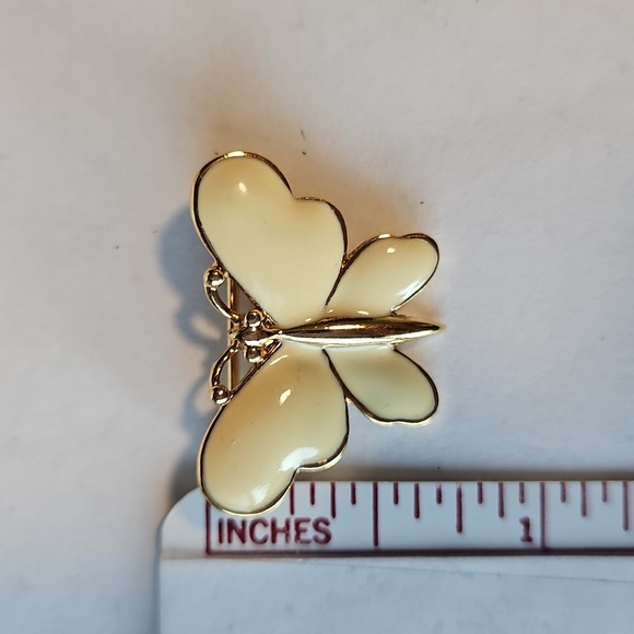 #112 Monet Vintage & Dainty Enamel Butterfly White & Gold Tone Brooch - Picture 6 of 6